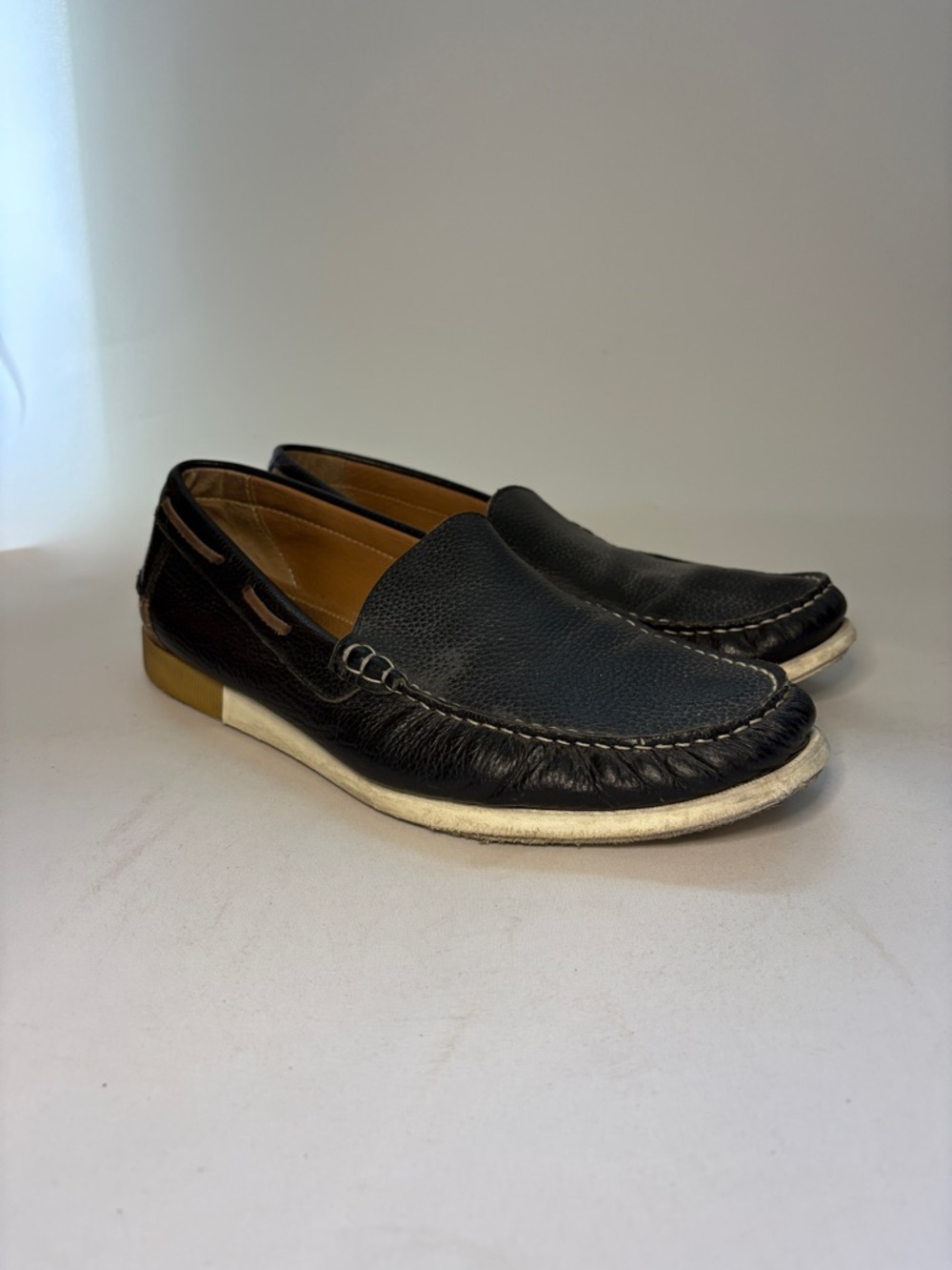 Johnston & Murphy Black‎ Leather Driving Mocs Venetian Loafers Comfort Size 10